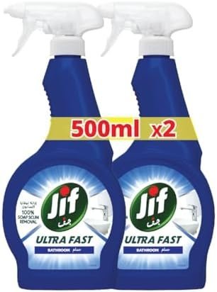 JIF Ultra Fast Cleaner Spray, for Bathroom, 100% soap & limescale removal, 500ml x 2