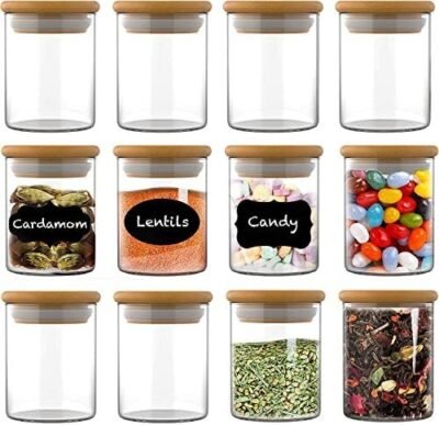 Valuxe 12 PCS Glass Jars with Bamboo Lids (9OZ)