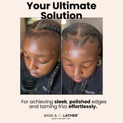 BASK & LATHER Strong Hold Edge Control Gel with Castor Oil, Non-Greasy, Non-Flaking, No White Cast, Long Lasting, Supports Hair Growth, Natural Formula, For All Hair Types, 5.3 Fl Oz