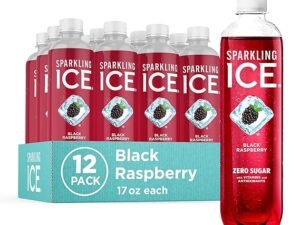 Sparkling Ice, Black Raspberry Sparkling Water, Zero Sugar Flavored Water, with Vitamins and Antioxidants, Low Calorie Beverage, 17 fl oz Bottles (Pack of 12)