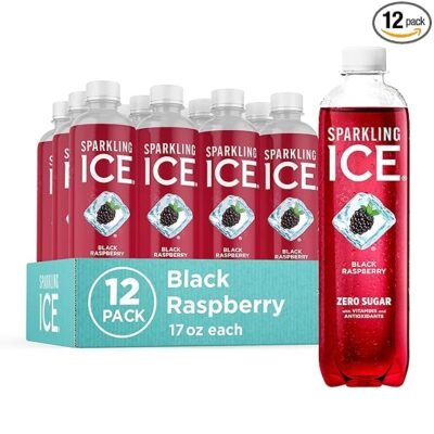 Sparkling Ice, Black Raspberry Sparkling Water, Zero Sugar Flavored Water, with Vitamins and Antioxidants, Low Calorie Beverage, 17 fl oz Bottles (Pack of 12)
